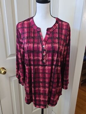 NY COLLECTION BRAND WOMEN'S BURGUNDY AND BLACK TUNIC TOP SIZE LARGE